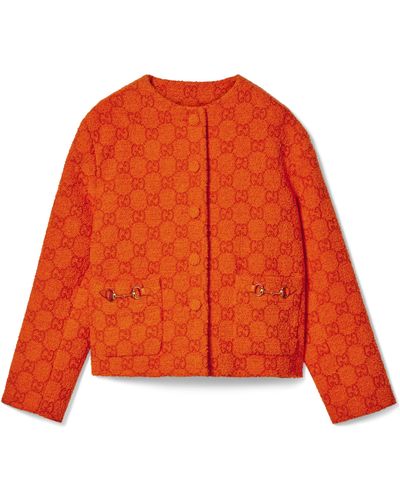 Gucci GG Bouclé Cotton Jacket With Horsebit - Orange