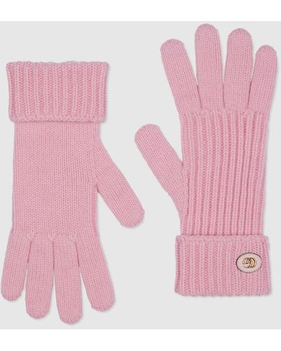 Gucci Wool Cashmere Gloves With Double G - Pink