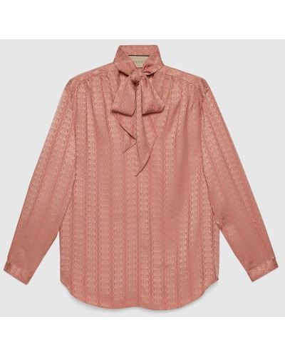 Gucci Crêpe Satin Shirt With Neck Tie - Pink