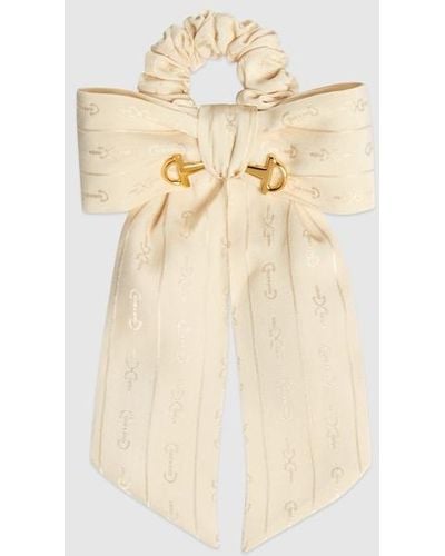 Gucci Horsebit Scrunchie With Bow - Natural