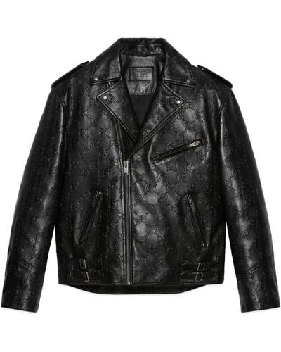 Gucci GG Leather Biker Jacket - Black