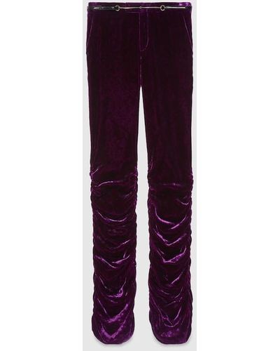 Gucci Velvet Pant With Horsebit Belt - Purple