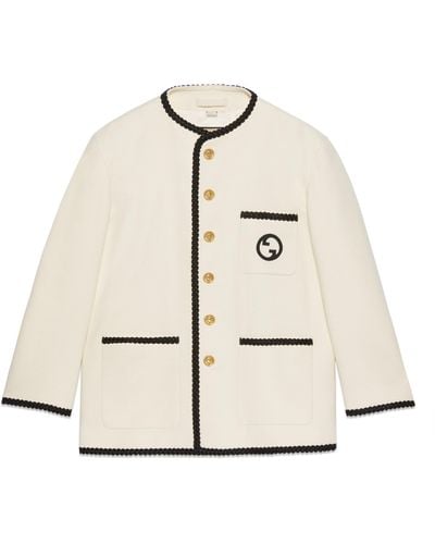 Gucci Retro Tweed Jacket With Embroidery - Natural