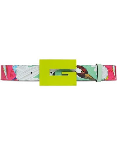 Gucci Wild Flower Print Belt With Square G - Pink