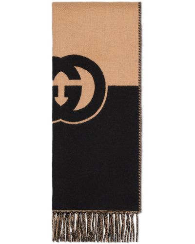 Gucci Wool With Interlocking G Scarf - Black