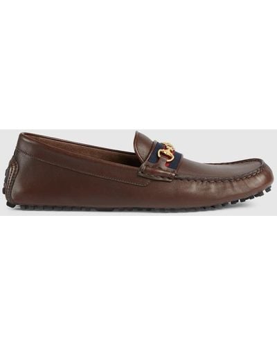 Gucci Ayrton Leather & Web Driver Loafers - Brown