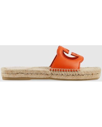 Gucci Interlocking G Cut Out Slide Sandals - Orange