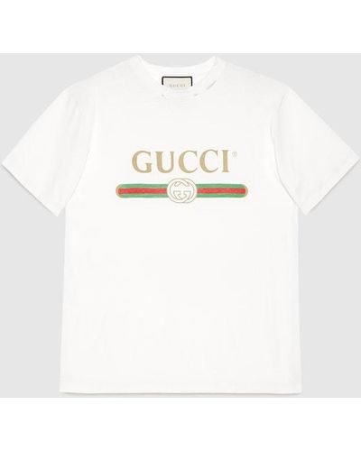 Gucci ロゴ オーバーサイズ コットン Tシャツ, ホワイト, ウェア