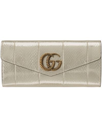 Gucci Broadway Snakeskin Clutch With Double G - Metallic
