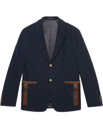 Gucci Cotton Jersey Jacket With Web - Blue