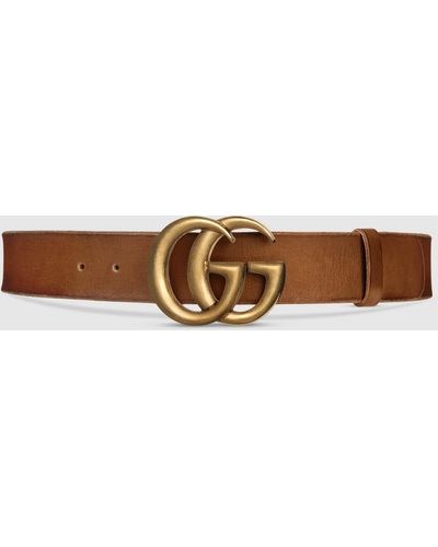 Gucci Leather Belt With Double G Buckle - Brown
