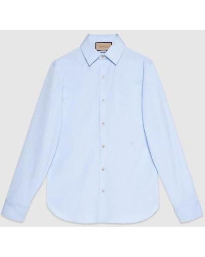 Gucci Cotton Poplin Shirt With Double G - Blue