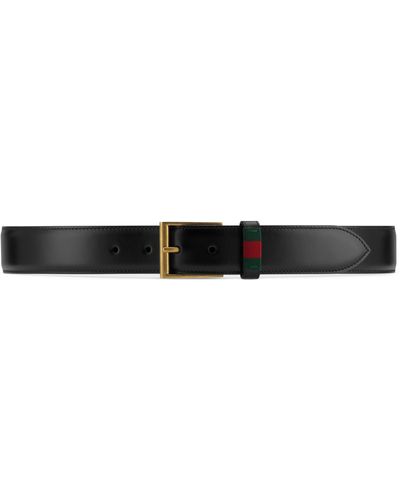 Gucci Web-detail Leather Belt - Black