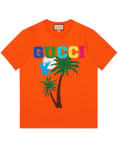 Gucci Cotton Jersey T-shirt With Palms - Orange