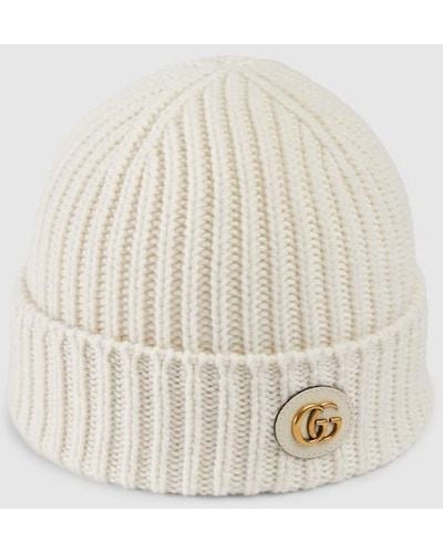 Gucci Wool Cashmere Hat With Double G - Natural