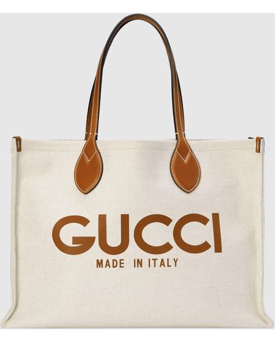Gucci プリント トートバッグ, ホワイト, ファブリック - ナチュラル