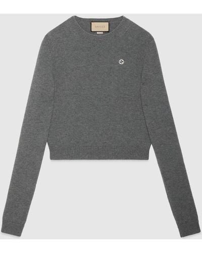 Gucci Wool Cashmere Sweater With Embroidery - Gray