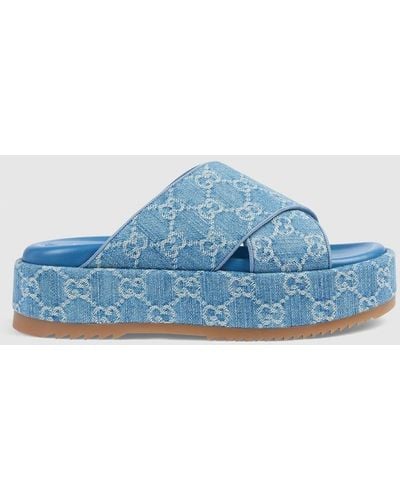 Gucci GG Platform Slide Sandal - Blue