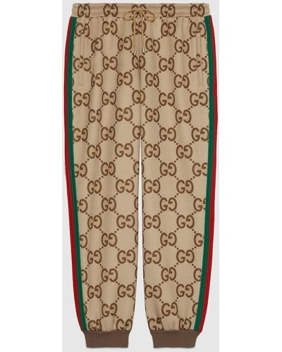 Gucci ウェブ ストライプ付き ジャンボ GG ジョギングパンツ, ベージュ, ウェア - ナチュラル