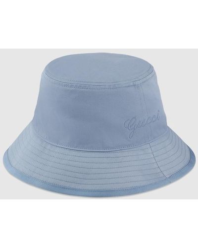 Gucci Cotton Bucket Hat With Embroidery - Blue