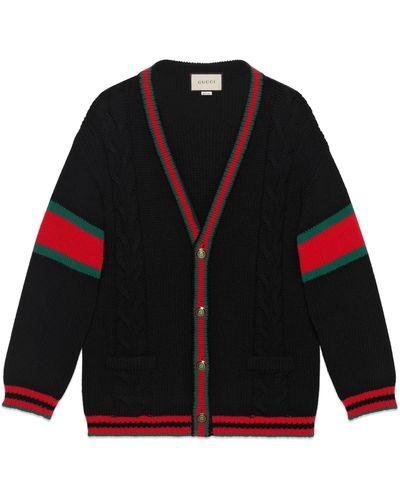 Gucci Oversized Web Cable Knit Knitwear - Black