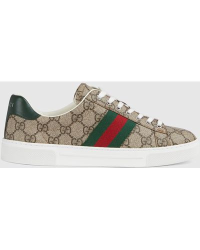 Gucci 〔エース〕ウェブ ストライプ ウィメンズ スニーカー, ベージュ, GGキャンバス - ブラウン