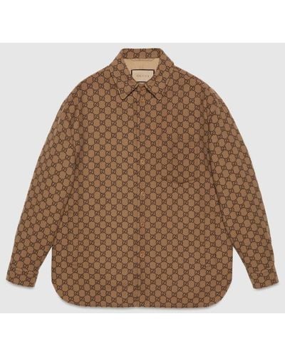 Gucci GG Wool Flannel Padded Overshirt - Brown