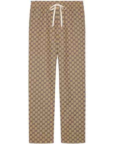Gucci GG Canvas Trousers With Leather Interlocking G - Natural