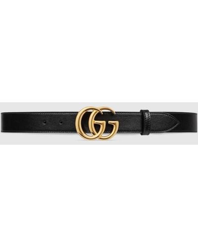 Gucci GG Marmont Leather Belt With Shiny Buckle - Black
