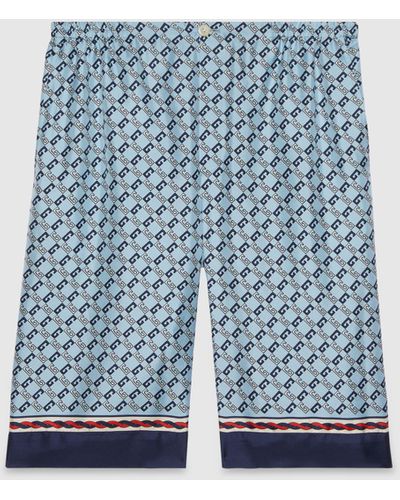 Gucci Geometric Square G Print Silk Shorts - Blue