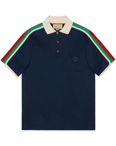 Gucci Cotton Jersey Polo Shirt With Web - Blue