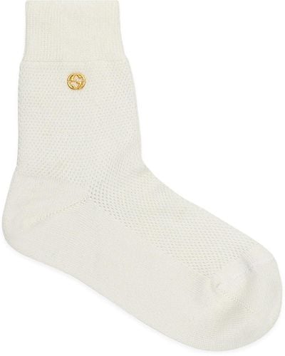Gucci Cotton Blend Socks With Interlocking G - White