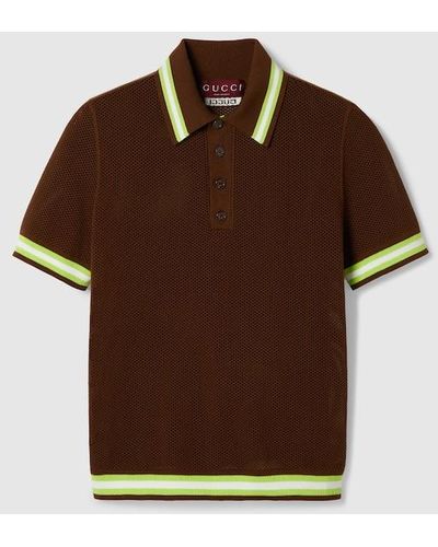Gucci Cotton Mesh Knit Polo Shirt - Brown