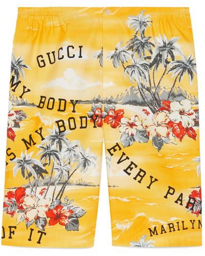 Gucci Cotton Popeline Shorts With Print - Yellow