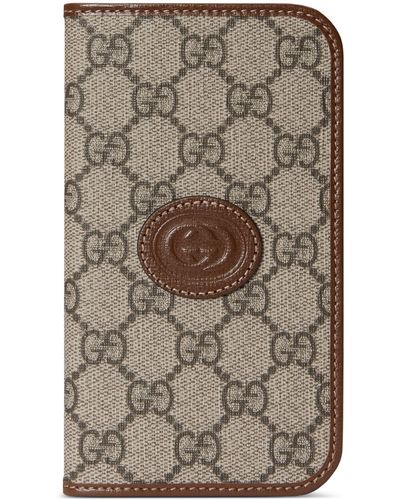 Gucci GG Iphone 15 Pro Case With Wallet - Grey