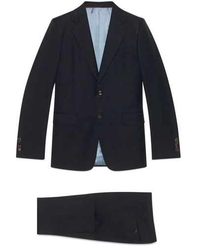 Gucci Straight Fit Bee Wool Gabardine Suit - Blue