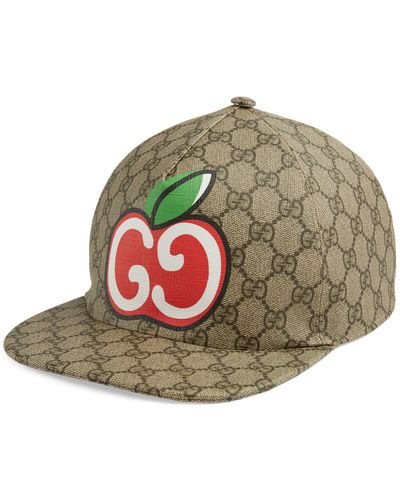 Gucci Canvas Baseball Hat With GG Apple Print - Natural