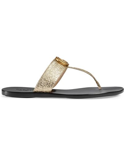 Gucci Marmont Leather Sandals - Metallic