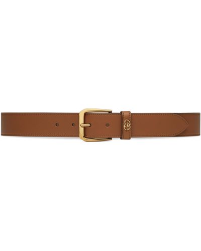 Gucci Belt With Square Buckle And Interlocking G - Brown