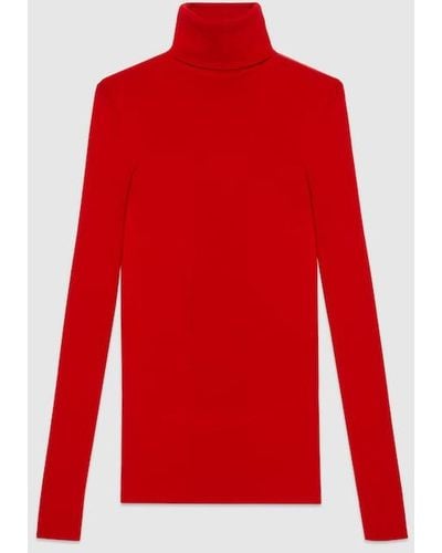 Gucci Fine Rib Wool Turtleneck Sweater - Red