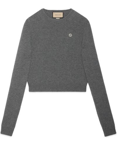 Gucci Wool Cashmere Jumper With Embroidery - Grey