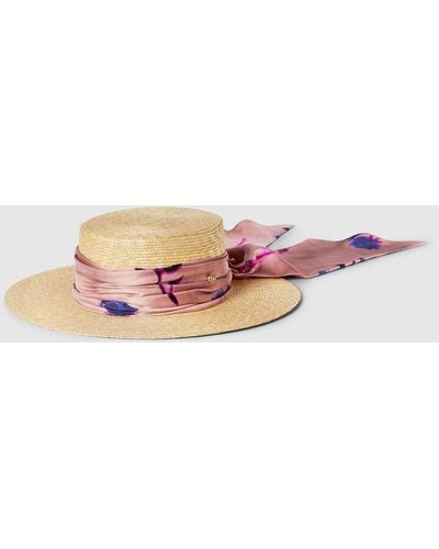 Gucci Straw Wide Brim Hat With Ribbon - Pink