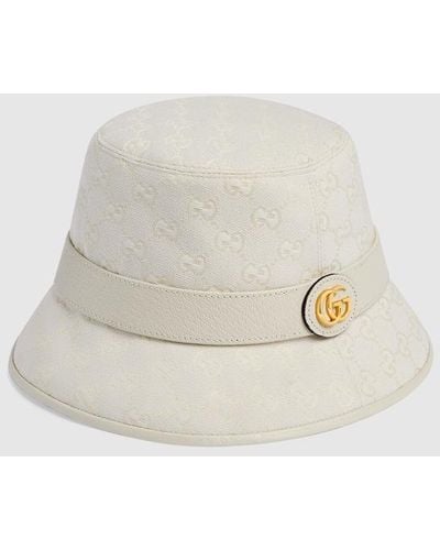 Gucci Monogram-pattern Brand-plaque Canvas Bucket Hat - White