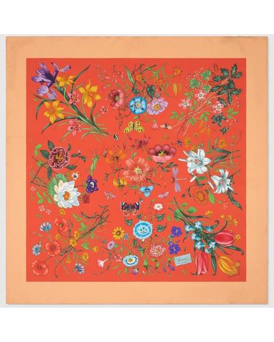 Gucci Flora Print Silk Carré - Orange