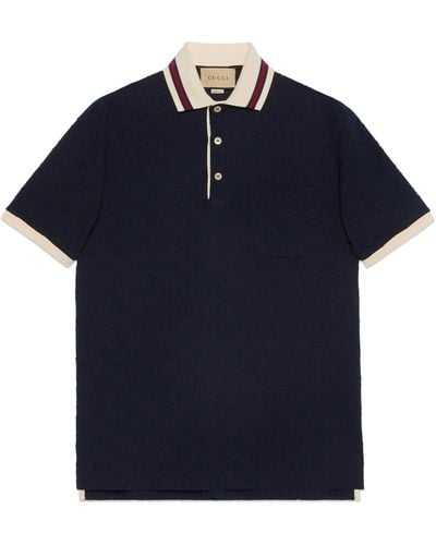 Gucci Cotton Polo Shirt With GG Embroidery - Blue