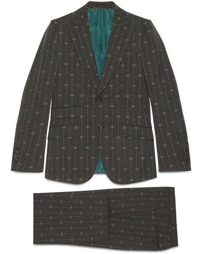 Gucci Heritage Interlocking G Stripe Wool Suit - Gray