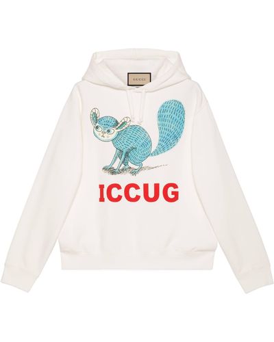 Gucci Sweatshirt With Iccug Animal Print By Freya Hartas - White