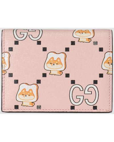 Gucci GG Animal Print Card Case Wallet - Pink
