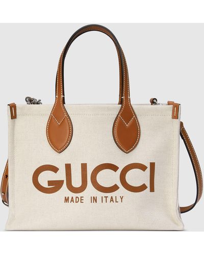 Gucci プリント ミニ トートバッグ, ホワイト, ファブリック - ナチュラル