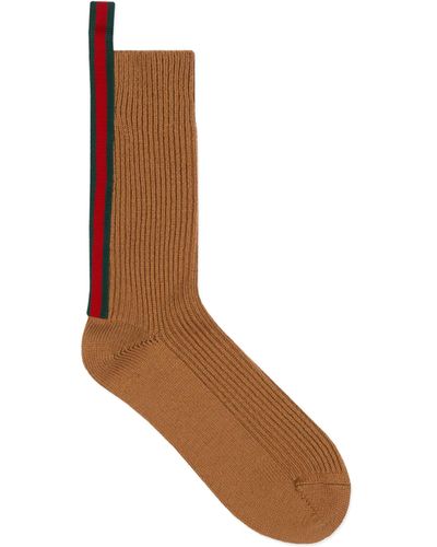Gucci Wool Blend Socks With Web - Brown
